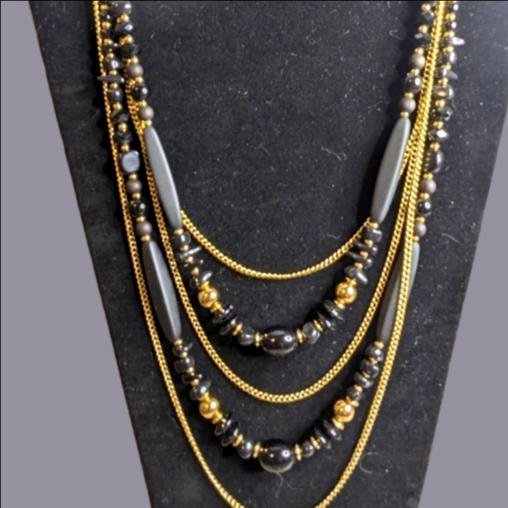 Erica Lyons Gold Tone and Black Layered Necklace‎